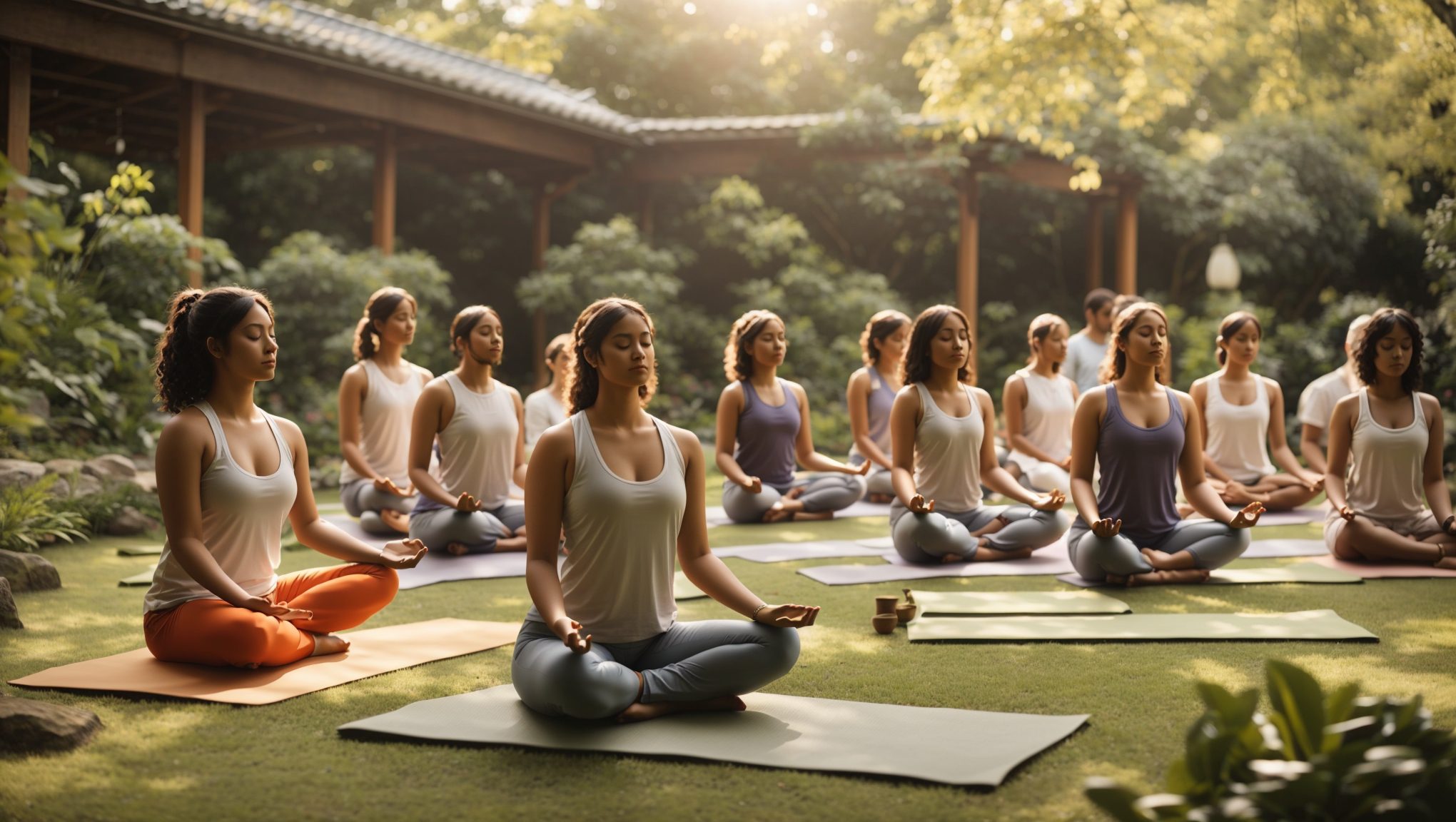 A yoga class preparing to chant a yoga matra