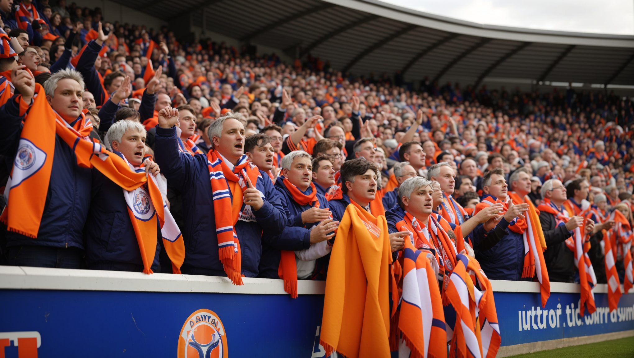 Luton Town FC supporters chant at Kenilworth Road