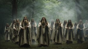 Pagan chanting group in a medow