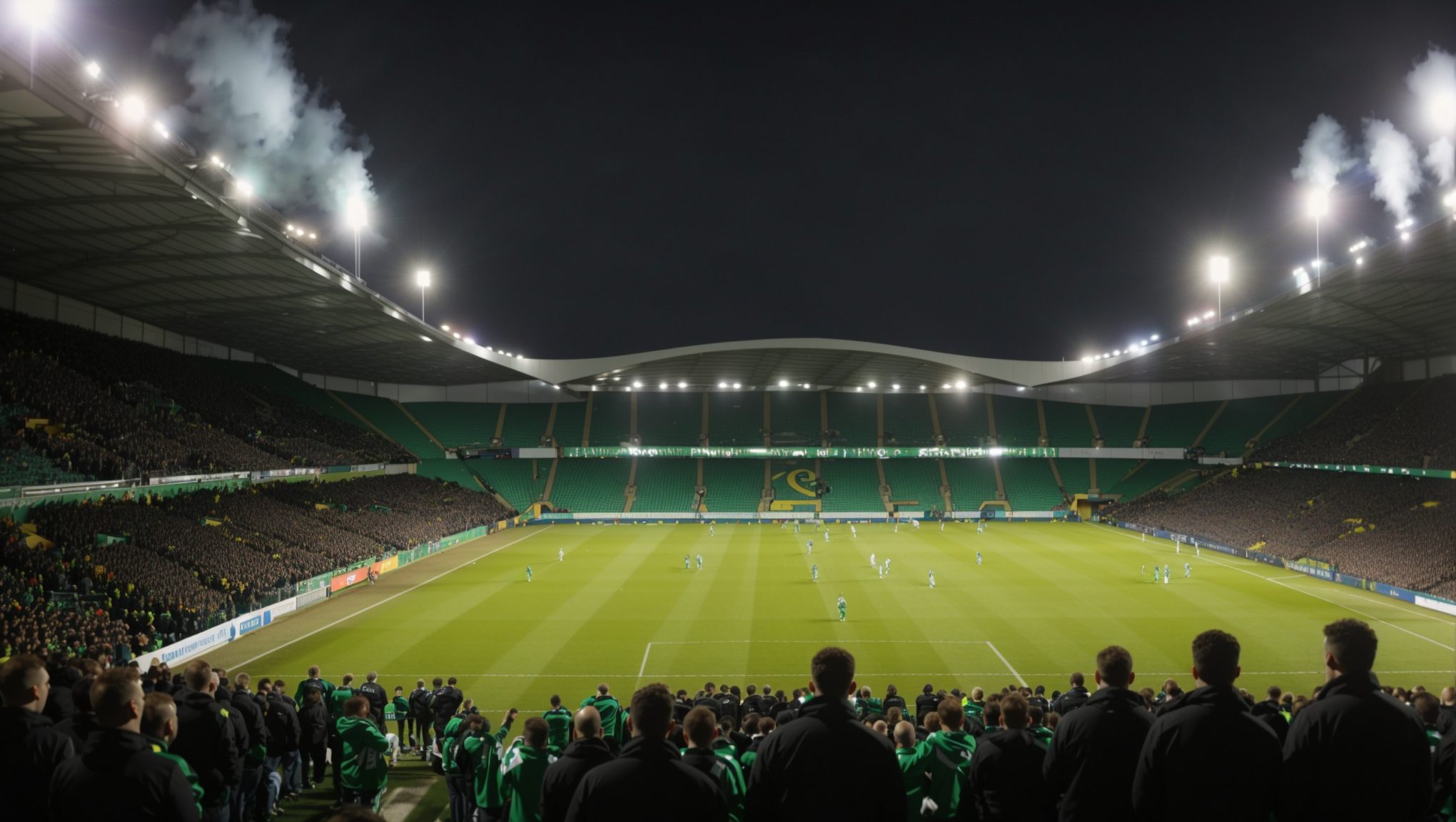 The faithful watching and chanting at Celtic Park