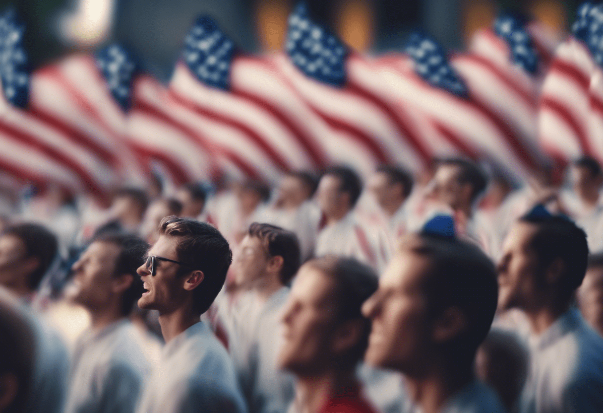 rally audience chanting patriotically