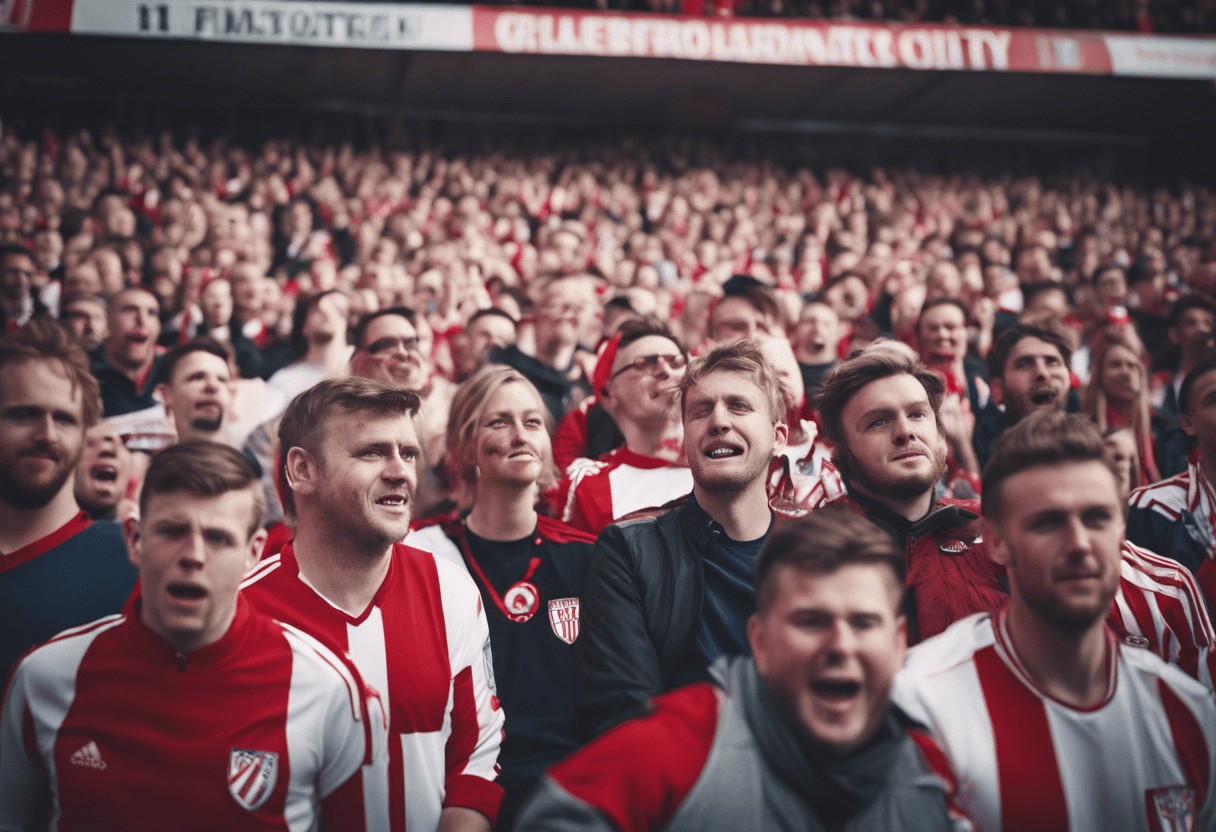 stoke city supporters watching a home game and cheering